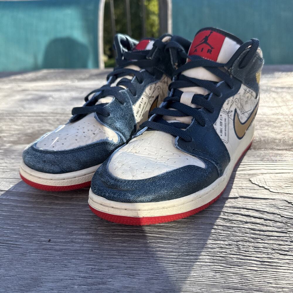 Nike Air Jordan 1 Mid SE Armory Navy Metallic Sz 7 Youth Athletic Tennis Shoes